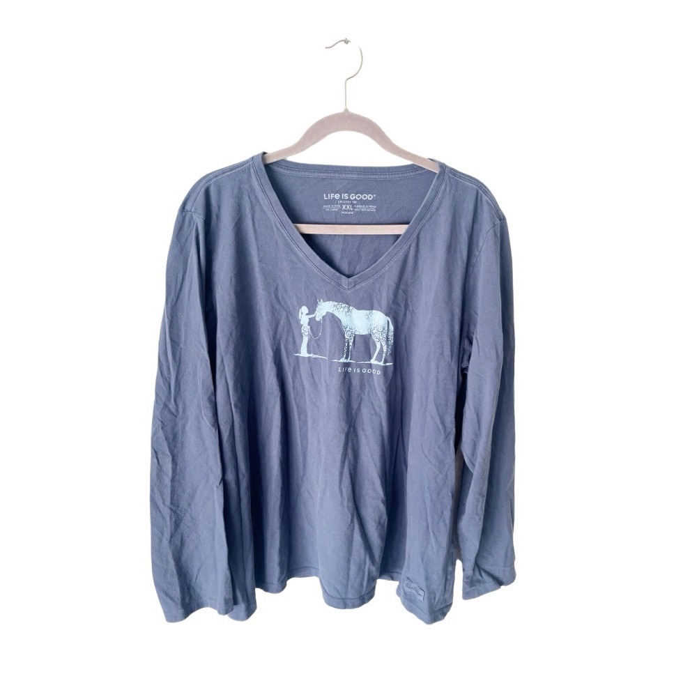 Life Is Good Crusher Tee Blue Gray Horse Graphic Size XXL Equestrian Country